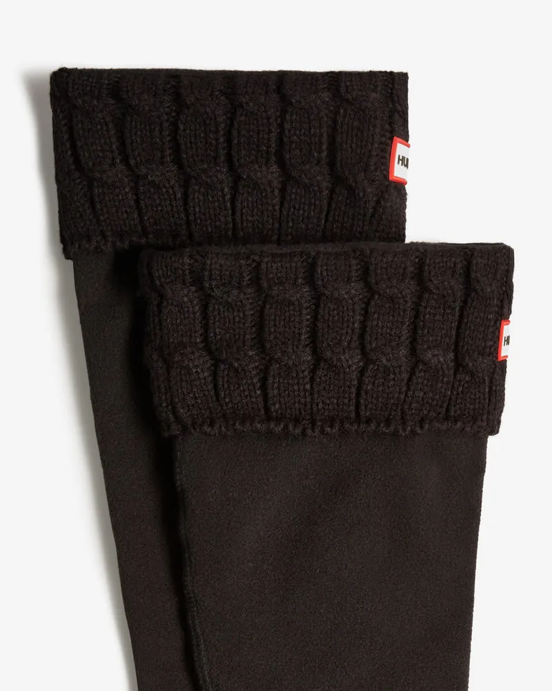 Recycled 6 Stitch Cable Cuff Tall Stiefelsocken Schwarz (Unisex)