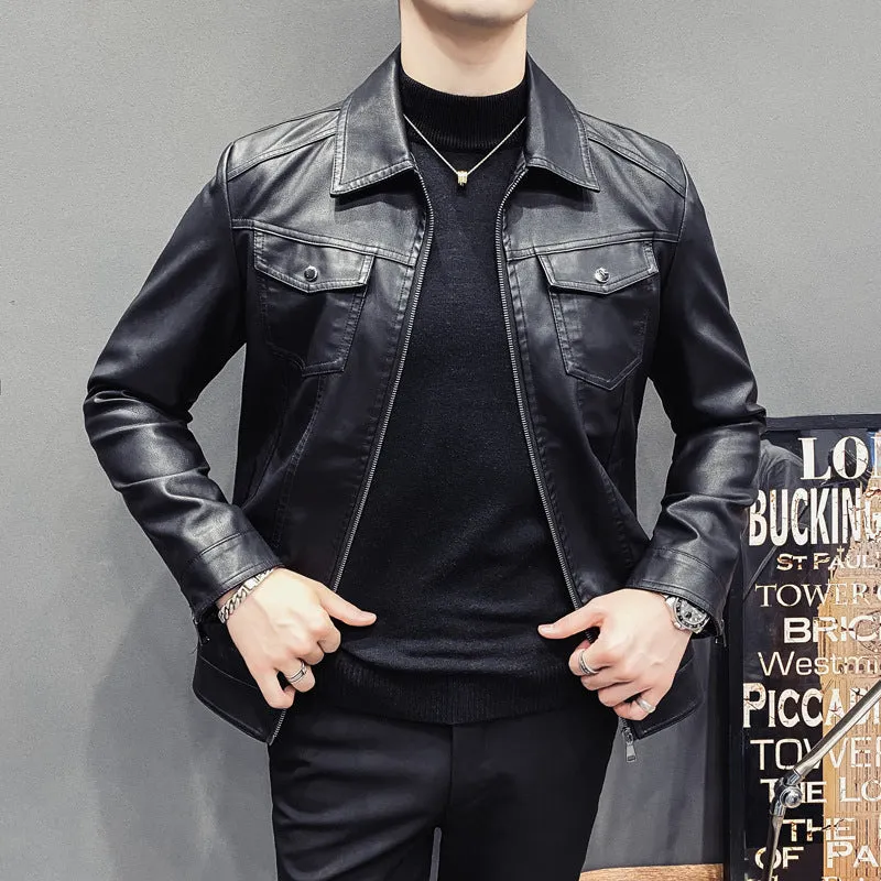 Herren Lederoptik-Truckerjacke mit Reißverschluss, Pattentaschen und taillierter Silhouette Nord Taschen