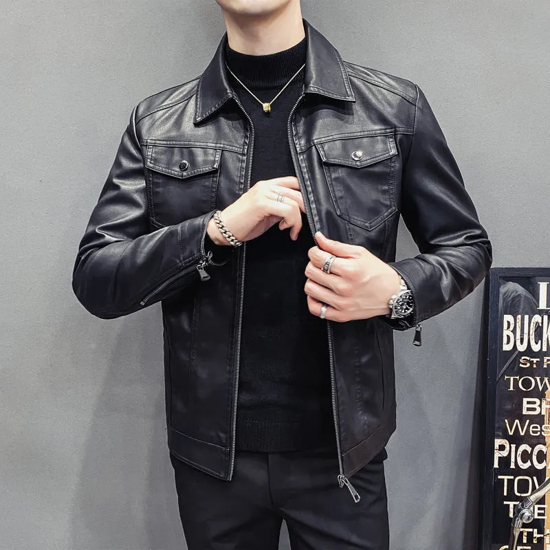 Herren Lederoptik-Truckerjacke mit Reißverschluss, Pattentaschen und taillierter Silhouette Nord Taschen