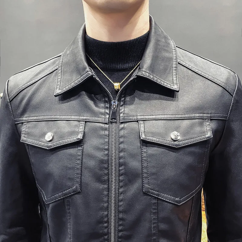 Herren Lederoptik-Truckerjacke mit Reißverschluss, Pattentaschen und taillierter Silhouette Nord Taschen