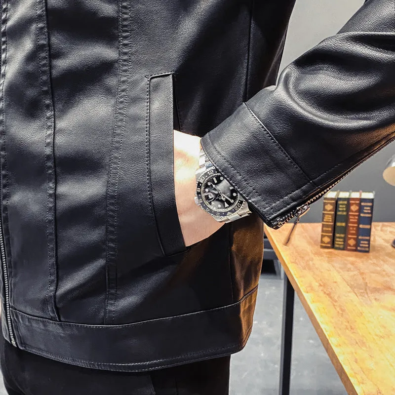 Herren Lederoptik-Truckerjacke mit Reißverschluss, Pattentaschen und taillierter Silhouette Nord Taschen