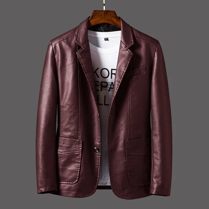 Herren Lederoptik-Sakko im Blazerstil mit Ziernähten und aufgesetzten Taschen Nord Taschen