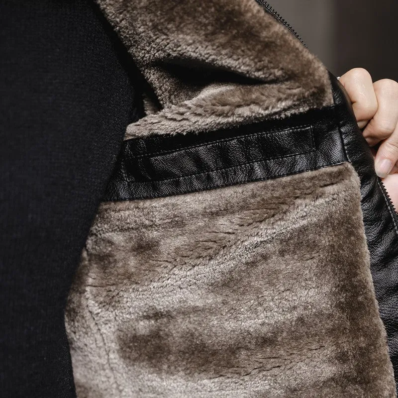 Herren Lederoptik Pilotenblouson mit Teddykragen und verdecktem Reißverschluss Nord Taschen