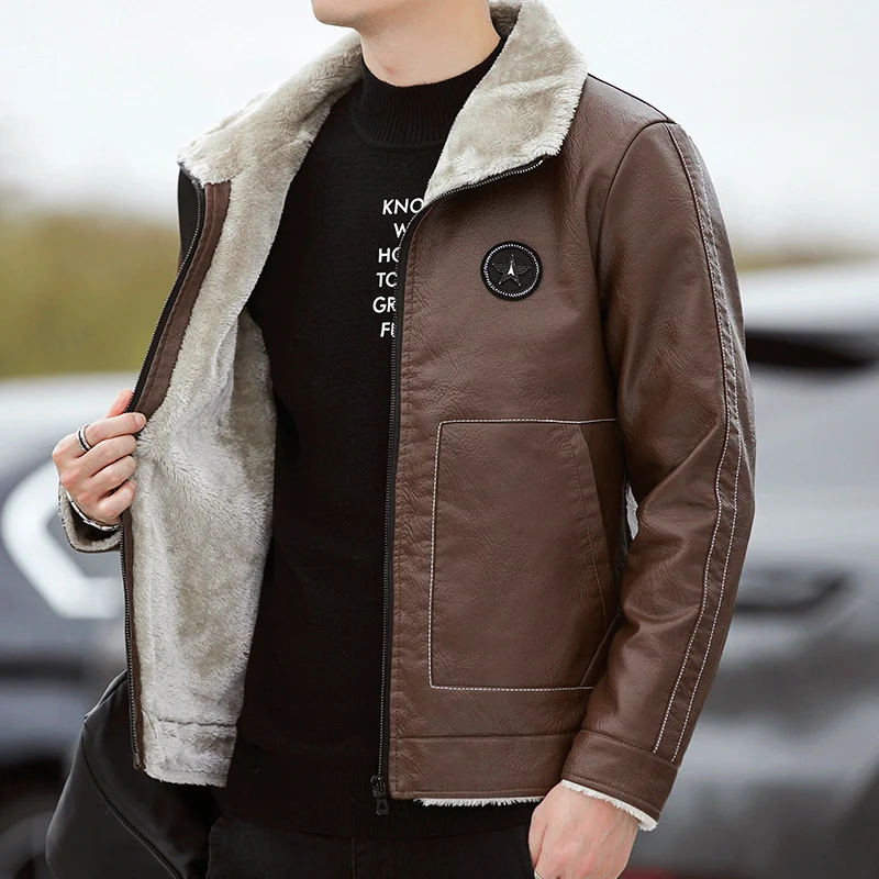 Herren Lederoptik-Pilotenblouson mit Teddykragen und dekorativen Ziernähten Nord Taschen
