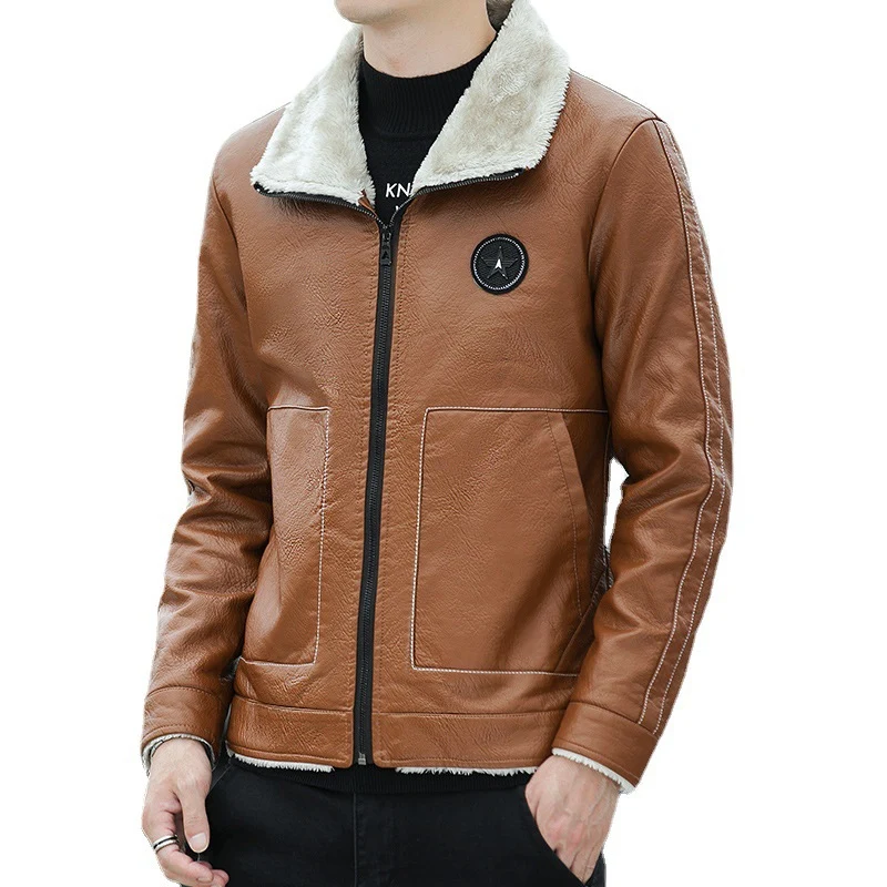 Herren Lederoptik-Pilotenblouson mit Teddykragen und dekorativen Ziernähten Nord Taschen