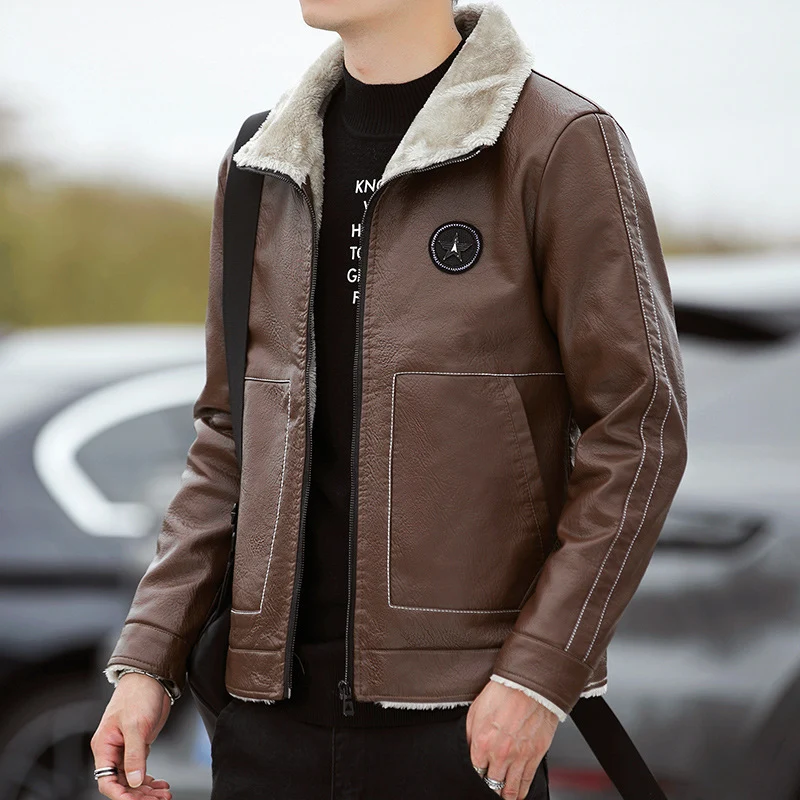 Herren Lederoptik-Pilotenblouson mit Teddykragen und dekorativen Ziernähten Nord Taschen