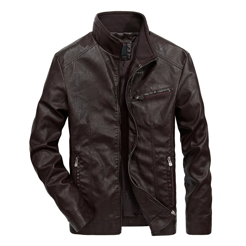Herren Lederoptik-Motojacke mit Stehkragen und Reißverschlusstaschen Nord Taschen