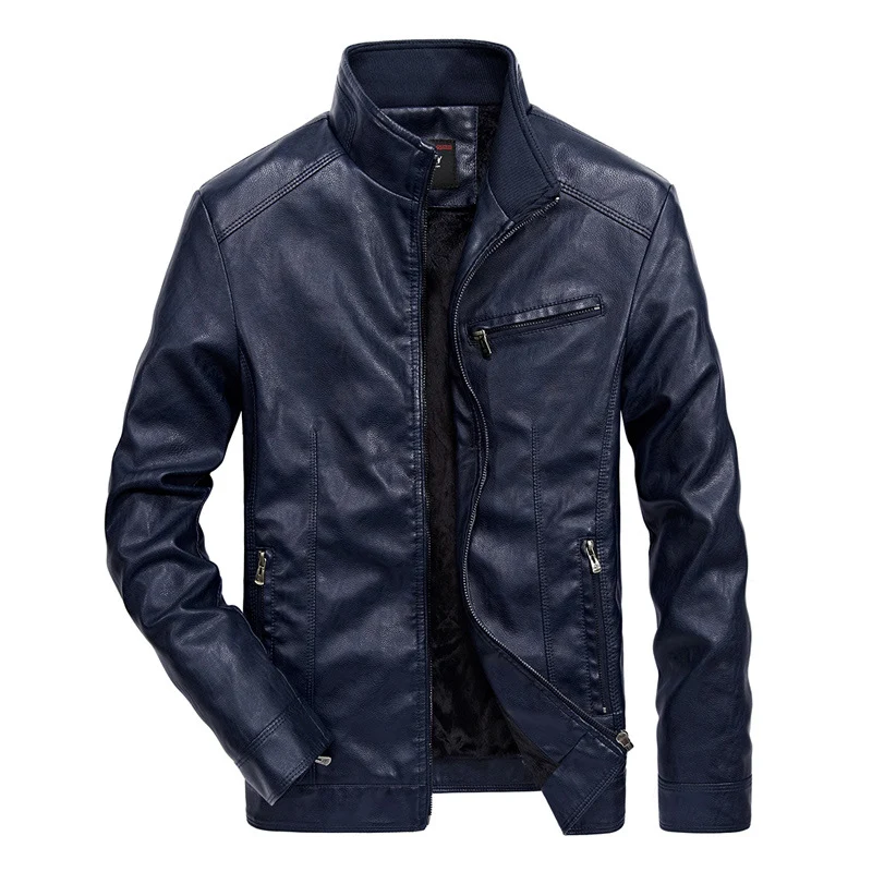 Herren Lederoptik-Motojacke mit Stehkragen und Reißverschlusstaschen Nord Taschen