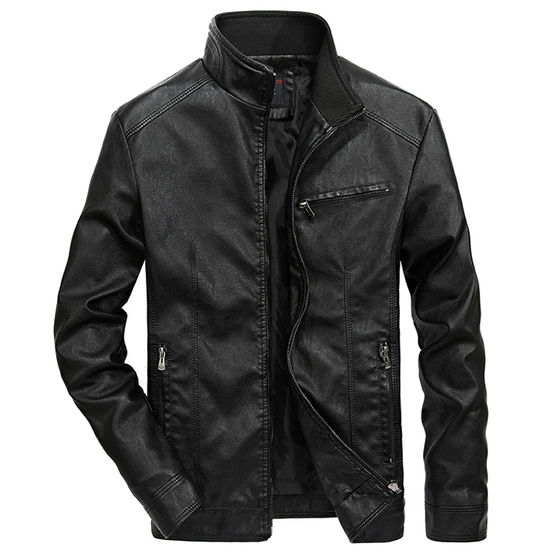 Herren Lederoptik-Motojacke mit Stehkragen und Reißverschlusstaschen Nord Taschen