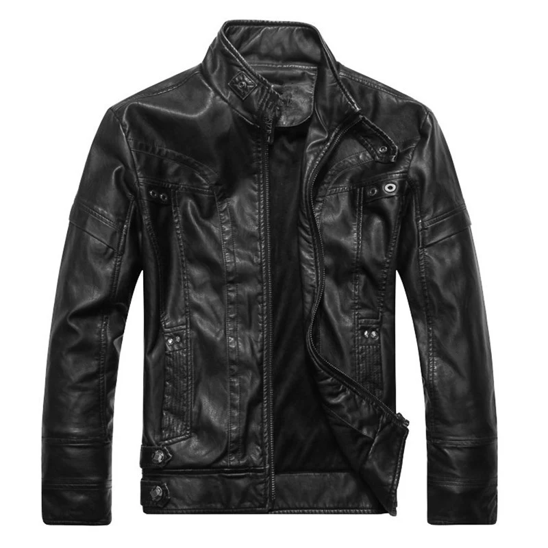 Herren Lederjacke im Pilotenblouson-Stil mit Stehkragen, Ziernähten und Mehrfach-Taschen Nord Taschen