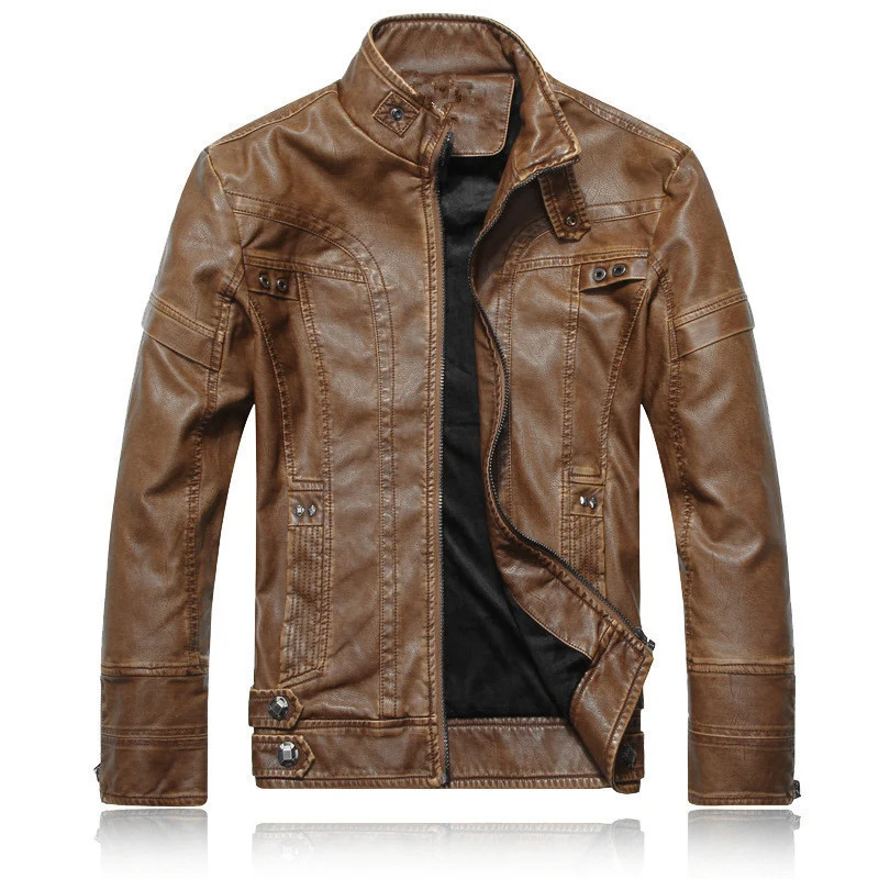 Herren Lederjacke im Pilotenblouson-Stil mit Stehkragen, Ziernähten und Mehrfach-Taschen Nord Taschen