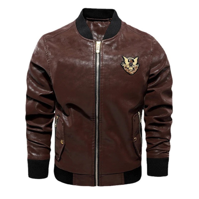 Herren Lederimitat-Bomberjacke im Aviator-Style mit Emblemapplikation Nord Taschen