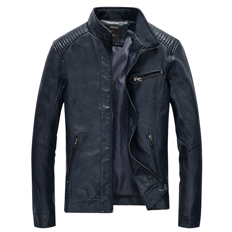 Herren Lederimitat-Bikerjacke mit Stehkragen und Schultersteppungen Nord Taschen