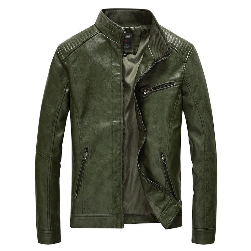 Herren Lederimitat-Bikerjacke mit Stehkragen und Schultersteppungen Nord Taschen