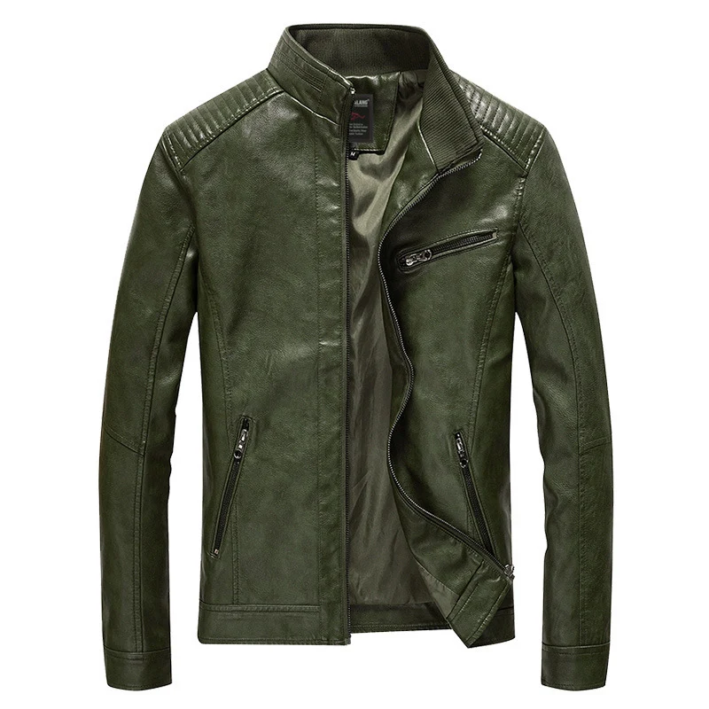 Herren Lederimitat-Bikerjacke mit Stehkragen und Schultersteppungen Nord Taschen
