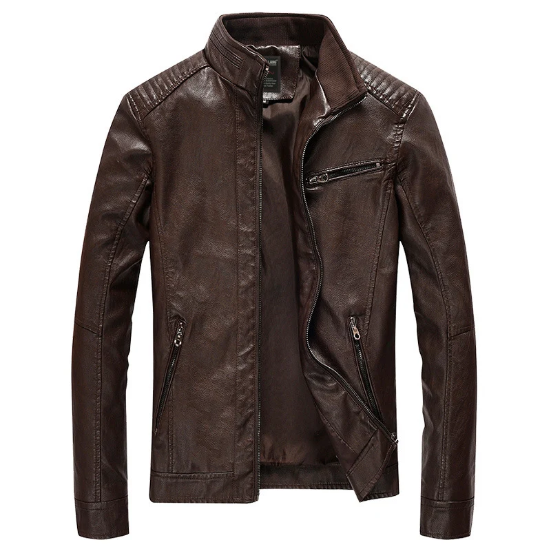 Herren Lederimitat-Bikerjacke mit Stehkragen und Schultersteppungen Nord Taschen