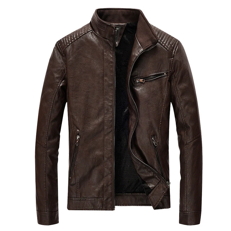 Herren Lederimitat-Bikerjacke mit Stehkragen und Schultersteppungen Nord Taschen