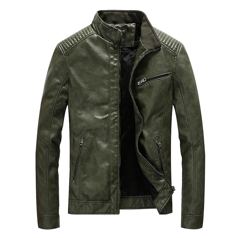 Herren Lederimitat-Bikerjacke mit Stehkragen und Schultersteppungen Nord Taschen