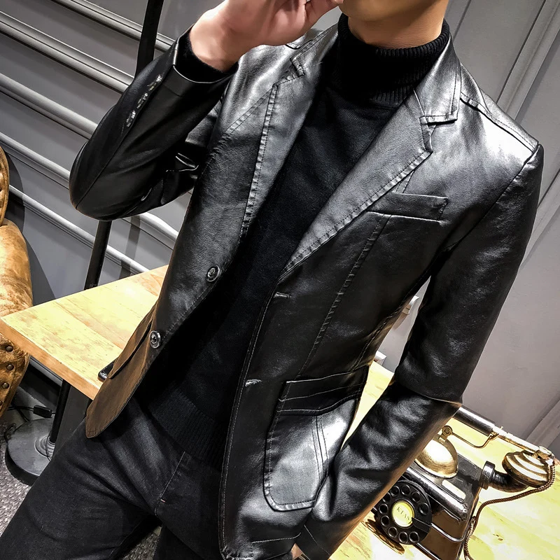 Herren Lederblazer im Slim-Fit mit Reverskragen und Zwei-Knopf-Front Nord Taschen