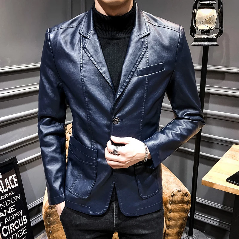 Herren Lederblazer im Slim-Fit mit Reverskragen und Zwei-Knopf-Front Nord Taschen