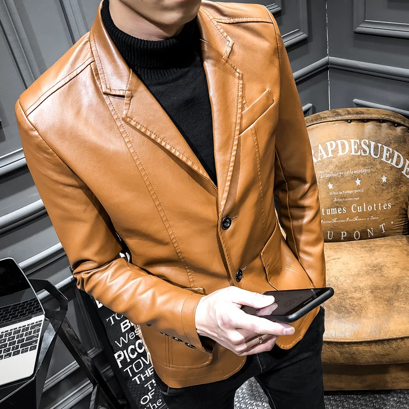 Herren Lederblazer im Slim-Fit mit Reverskragen und Zwei-Knopf-Front Nord Taschen