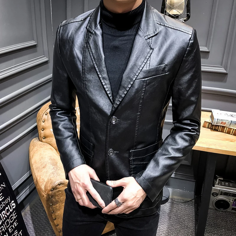 Herren Lederblazer im Slim-Fit mit Reverskragen und Zwei-Knopf-Front Nord Taschen