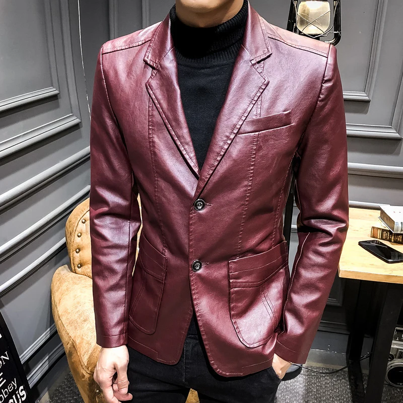 Herren Lederblazer im Slim-Fit mit Reverskragen und Zwei-Knopf-Front Nord Taschen
