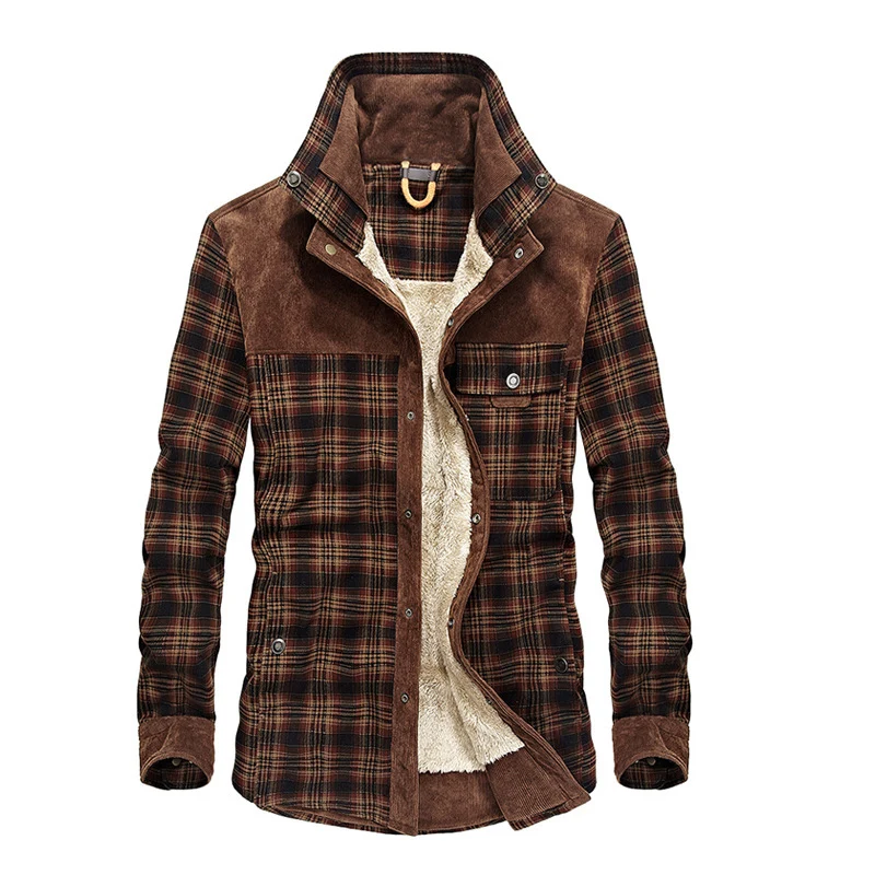 Herren lässige Flanell-Fieldshirt-Jacke mit Teddy-Innenfutter und Cord-Besätzen Nord Taschen