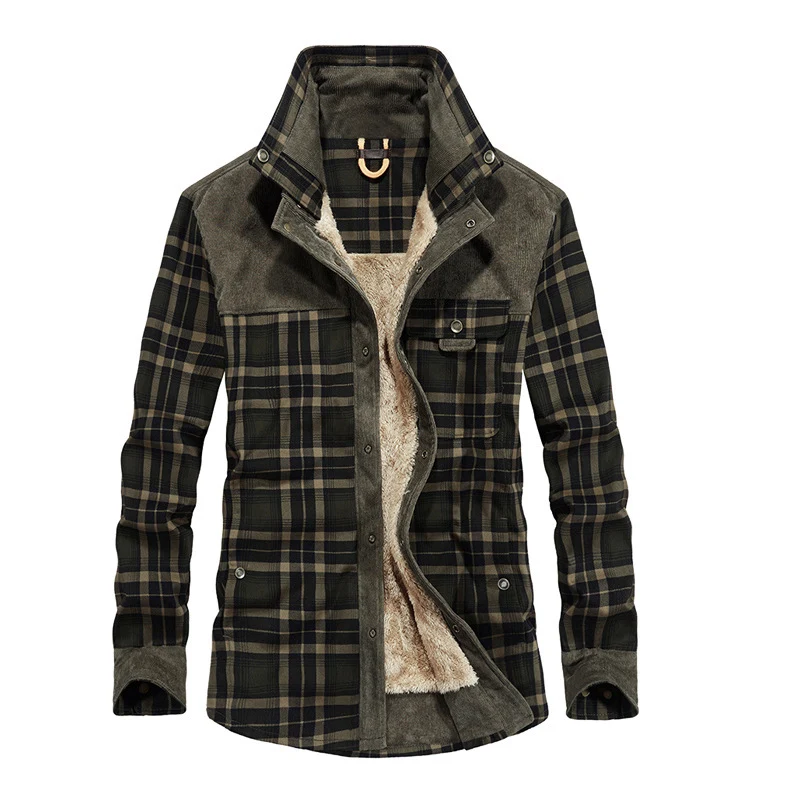 Herren lässige Flanell-Fieldshirt-Jacke mit Teddy-Innenfutter und Cord-Besätzen Nord Taschen