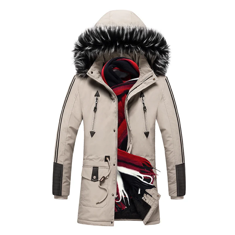 Herren langer Winterparka mit Kunstfellkapuze, wattierter Thermoisolierung und multifunktionalen Taschen Nord Taschen