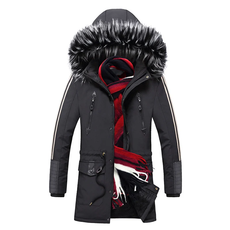 Herren langer Winterparka mit Kunstfellkapuze, wattierter Thermoisolierung und multifunktionalen Taschen Nord Taschen