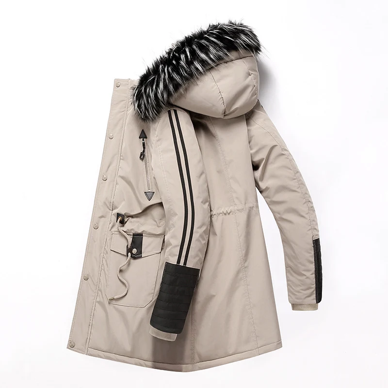 Herren langer Winterparka mit Kunstfellkapuze, wattierter Thermoisolierung und multifunktionalen Taschen Nord Taschen
