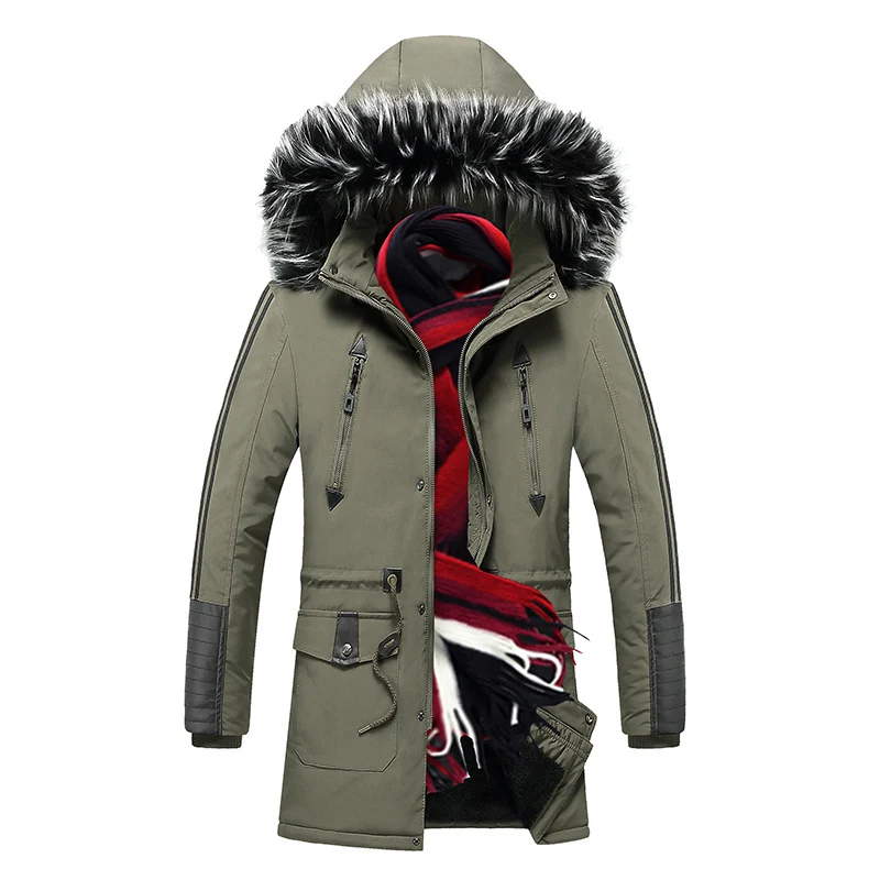 Herren langer Winterparka mit Kunstfellkapuze, wattierter Thermoisolierung und multifunktionalen Taschen Nord Taschen