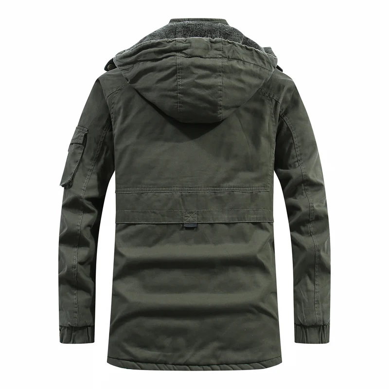 Herren langer Parka mit Teddyfutter, abnehmbarer Kapuze und Utility‑Details Nord Taschen