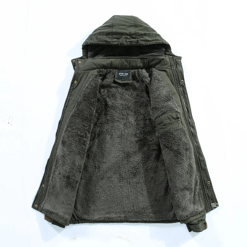 Herren langer Parka mit Teddyfutter, abnehmbarer Kapuze und Utility‑Details Nord Taschen