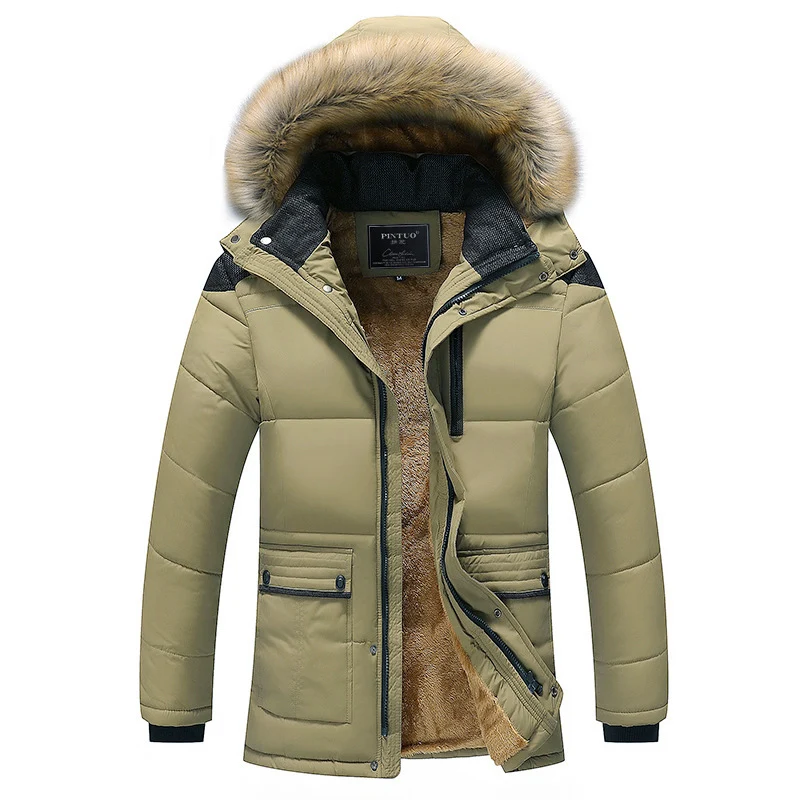 Herren langer gesteppter Thermoparka mit abnehmbarer Kunstfellkapuze und Teddyfleece-Innenlage Nord Taschen