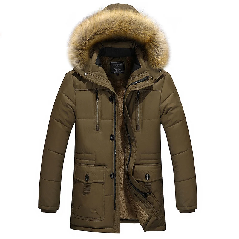 Herren langer gesteppter Thermoparka mit abnehmbarer Kunstfellkapuze und Teddyfleece-Innenlage Nord Taschen