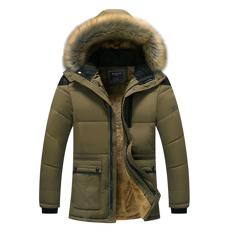 Herren langer gesteppter Thermoparka mit abnehmbarer Kunstfellkapuze und Teddyfleece-Innenlage Nord Taschen