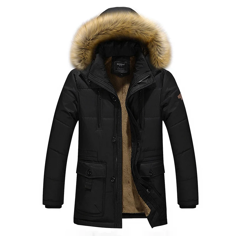 Herren langer gesteppter Thermoparka mit abnehmbarer Kunstfellkapuze und Teddyfleece-Innenlage Nord Taschen
