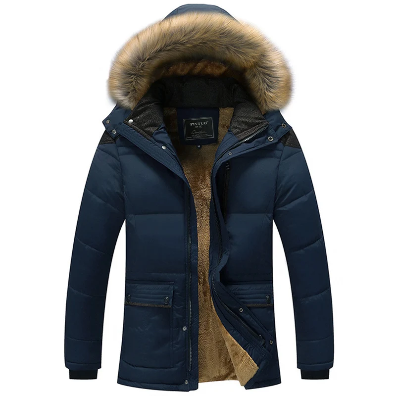 Herren langer gesteppter Thermoparka mit abnehmbarer Kunstfellkapuze und Teddyfleece-Innenlage Nord Taschen
