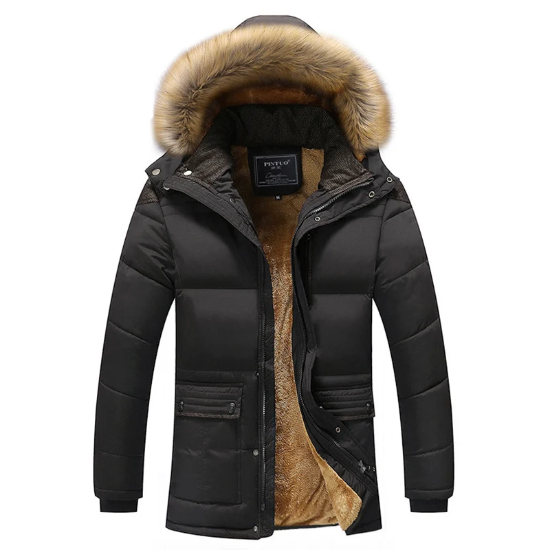 Herren langer gesteppter Thermoparka mit abnehmbarer Kunstfellkapuze und Teddyfleece-Innenlage Nord Taschen
