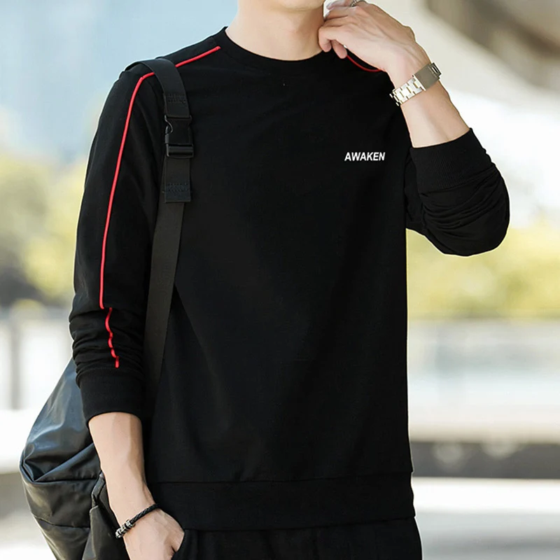 Herren Langärmeliges Sweatshirt mit Rundhals, Kontrastpaspel & Minimal‑Logo Nord Taschen