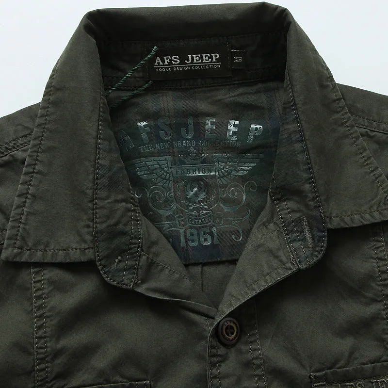 Herren Langärmeliges Canvas-Fieldhemd mit Brustpattentaschen und Military-Details Nord Taschen