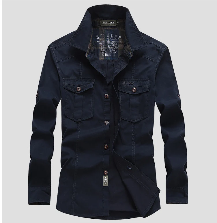 Herren Langärmeliges Canvas-Fieldhemd mit Brustpattentaschen und Military-Details Nord Taschen