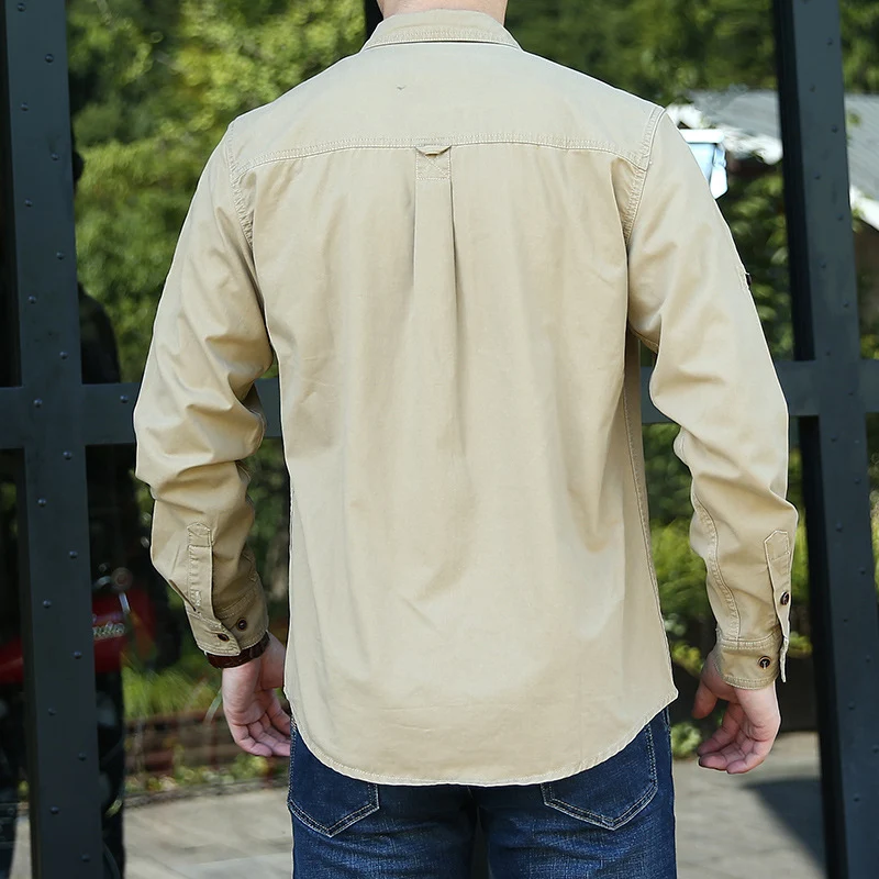 Herren Langarm-Canvas-Overshirt mit Rückenfalte, Hemdkragen und Utility-Ärmeltasche Nord Taschen