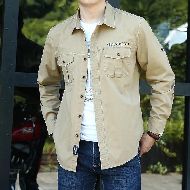 Herren Langarm-Canvas-Overshirt mit Rückenfalte, Hemdkragen und Utility-Ärmeltasche Nord Taschen