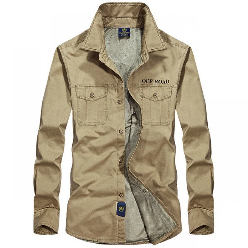 Herren Langarm-Canvas-Overshirt mit Rückenfalte, Hemdkragen und Utility-Ärmeltasche Nord Taschen