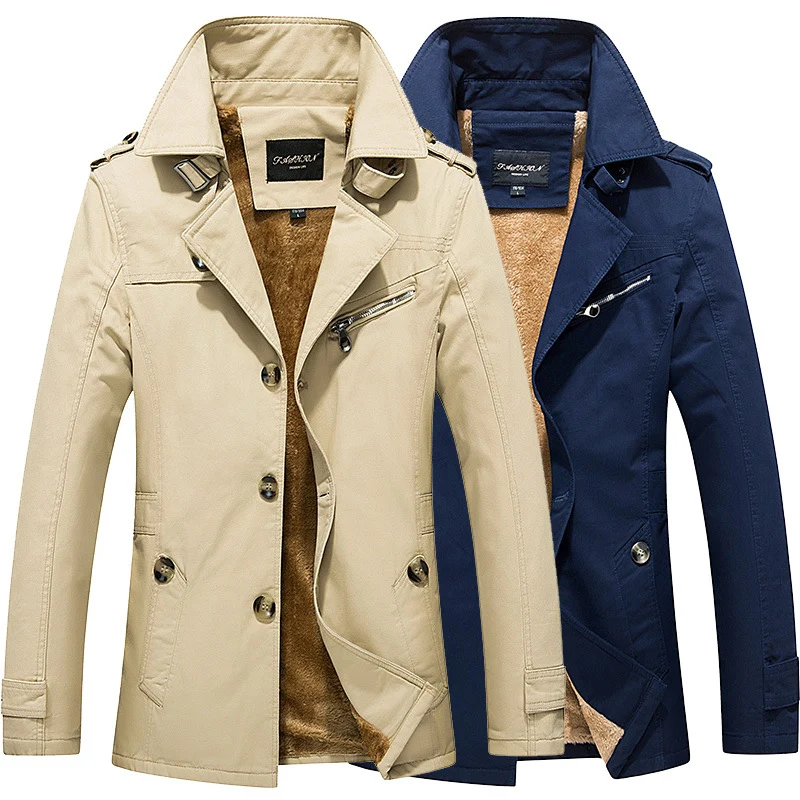 Herren Kurzmantel im Trenchcoat‑Stil mit Teddyfutter, Reverskragen und Schulterpatten Nord Taschen