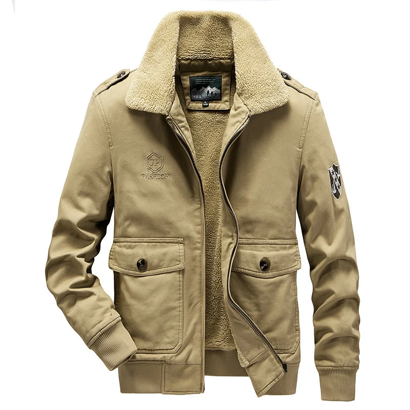 Herren Kurzjacke im Pilotenstil mit Sherpa-Kragen, Pattentaschen und Reißverschluss Nord Taschen