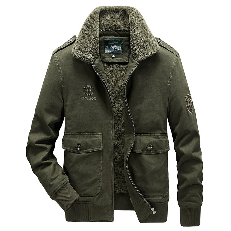 Herren Kurzjacke im Pilotenstil mit Sherpa-Kragen, Pattentaschen und Reißverschluss Nord Taschen